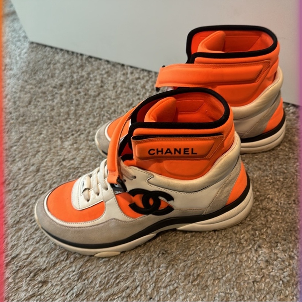 CHANEL Vibrant Orange and White Sneakers